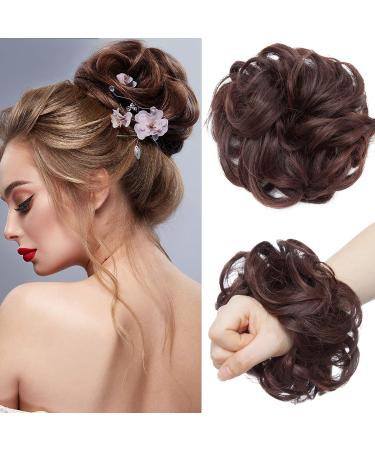 Silk-Co hair part with rubber band dutt with hair wavy soft bun hair part with rubber band 25 g lured hair thickening hair extensions messy bun updos natural black & dark red luring 25 g natural black & dark red brown