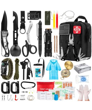 Survival Kit, Emergency Survival Gear First Aid Kit Molle System Compatible Outdoor Survival Gear Black