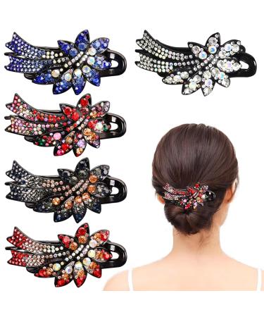 5 Pcs Gorgeous Crystal Hair Accessories Flower Rhinestones Hair Clip Duckbill Clip Hair Accessory Curved Hair Clip No Slip Strong Grip Comfortable Hold for Women Girls for the Back of the Head flowers2