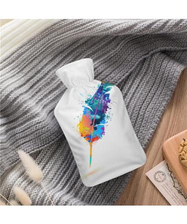 Colorful Feathers Hot Water Bottle with Plush Cover - Hand Warmer for Adults & Children | 26.5x15.3cm - Buy Internationally! - Buy Online on GoSupps.com
