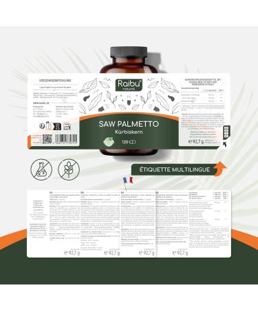 Saw Palmetto - Haute Teneur: 11000 mg de Palmier Nain par G lule (20:1) avec Graines de Courge - 120 G lules de Palmier Nain pour 4 Mois d Utilisation - V gan & Sans Additifs - Raibu - Buy Online on GoSupps.com