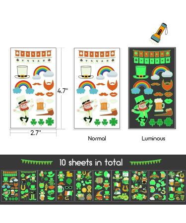 St Patrick's Day Temporary Tattoos - 10 Shamrock Assorted Face Body Stickers for Decoration | Irish Clover Themed Party Supplies (Color 02) - Buy Online on GoSupps.com