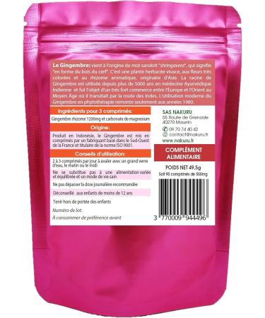 NAKURU | Ginger | Power Range | Made in France | The Indian Root of Vitality! | (90 Tablets of 550mg / Net Weight: 49.5g) - Buy Online on GoSupps.com