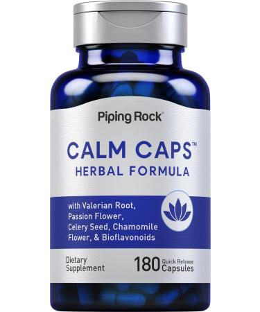Piping Rock Calm Capsules | 180 Pills | Herbal Extract Blend | with Chamomile Valerian and Passion Flower | Non-GMO Gluten Free Supplement