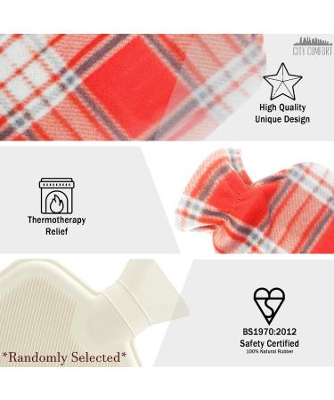 Premium 2 Litre Hot Water Bottle with Beautiful Fleece Cover - Red and Grey Check Design for Warmth and Comfort - Buy Online on GoSupps.com