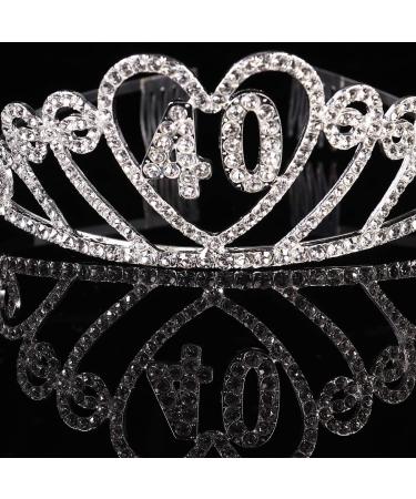 40th Birthday Tiara Rhinestone Crown with Hair Comb 40th Happy Birthday Crown Birthday Party Decorations for Women Girls Crown Silver - Buy Online on GoSupps.com
