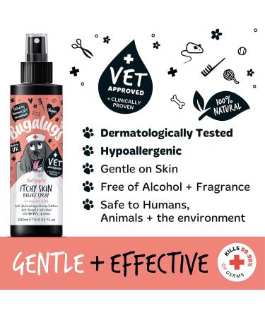 BUGALUGS itchy dog skin relief Antiseptic spray for dogs puppy cats & pets - Dog grooming Antibacterial Antifungal for dog itchy skin relief- use with our dog shampoo sensitive skin 200ml Spray - Buy Online on GoSupps.com