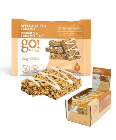 GoKrisp Energy Square by Jimmy Sevigny 15 gr Protein Pastry Tasty Apple & Salted Caramel High Protein Snacks Nut & Peanut Free Gluten Free (12-Pack)