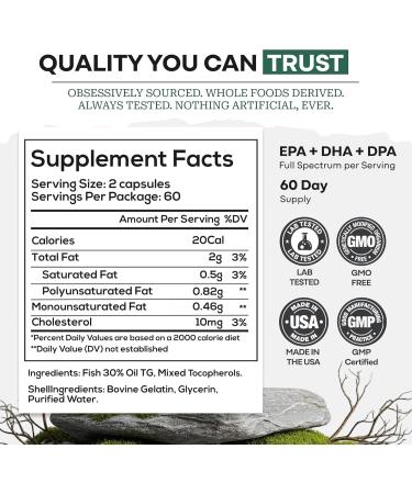 Wild Foods Omega 3 Fish Oil Supplement 120 Capsules (2 pk) | Wild Caught Burpless Odorless Non-GMO Gluten Free | DPA DHA EPA Triple Strength Joint Nutrition for Women & Men 120 Count (Pack of 2) - Buy Online on GoSupps.com