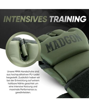Madgon Premium MMA Gloves - Ultimate Sparring & Grappling Gear for Men & Women | Olive/Black | Ideal for Krav Maga Muay Thai Punching Bag - Buy Online on GoSupps.com