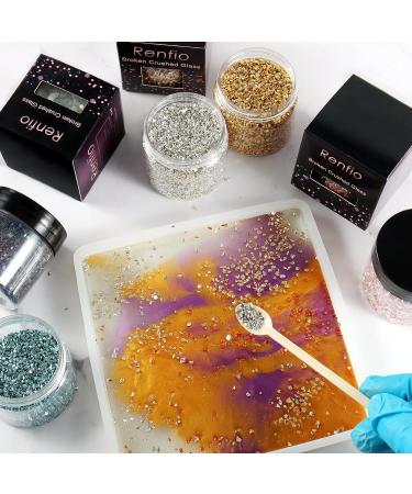 Renfio Black Broken Crushed Glass Glitter Shards 2-4mm 7 Oz - High Luster Craft Sequins for DIY Phone Case, Resin Art & Coasters - Buy Online on GoSupps.com