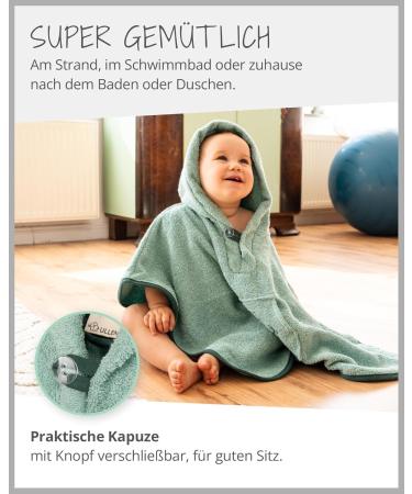 ULLENBOOM Sage Green Bath Poncho for Kids & Babies - 100% Cotton Oeko-Tex Certified Made in EU | Ideal as Bath Towel & Robe (1-3 Years) - Buy Online on GoSupps.com