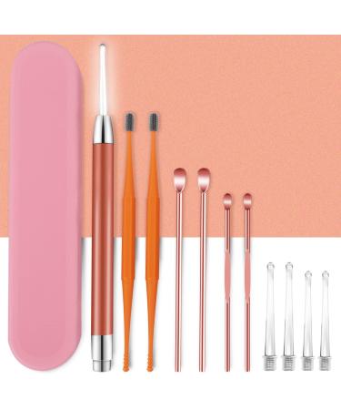 Ear Wax Removal Kit Led Ear Cleaner Three Kinds of Ear Cleaning Kit Silicone Spiral Ear Wax Remover One Set to Solve Earwax Problems (Use 2*AAA No Include) Pink