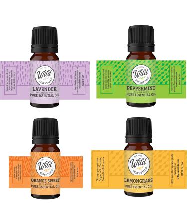 Wild Essentials 4-Piece Therapeutic Grade Essential Oil Sampler Set | Aromatherapy Gift Set - Lavender Peppermint Lemongrass Orange - 100% Pure 5ml Bottles - Buy Online on GoSupps.com