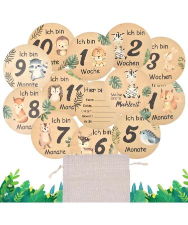 Funmo 15-Piece Baby Monthly Milestone Cards Double Sided Wooden Prop for Newborn Photography and Birth Announcements - Buy Online on GoSupps.com