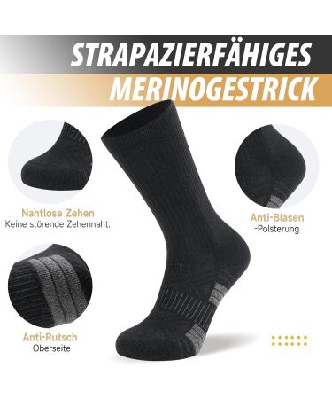 Ruixue Merino Wool Hiking Socks for Men & Women - Breathable Sports & Running Socks (3 Pairs Size 43-46 Black) - Buy Online on GoSupps.com