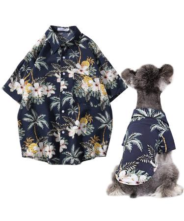 Secodrout Hawaii Style Floral Dog Shirt, Pet Summer T-Shirts Breathable Cool Clothes Hawaiian Shirts for Medium Dogs and Cats Owner and Pet Shirts are Sold Separately L-(16-23lb)-Chest20" Blue Only for Pets