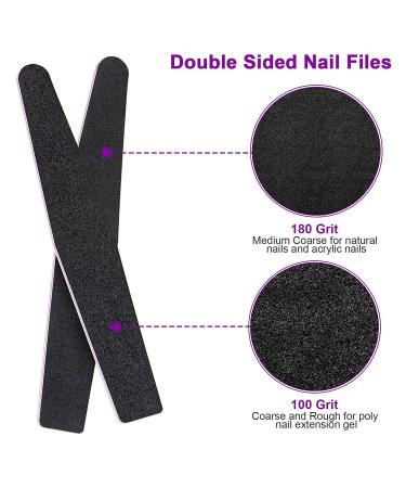 12pcs Jumbo Size Nail File 100/180 Grit - Double Sided Professional Manicure Tools for Acrylic and Natural Nails - Black Color - Buy Online on GoSupps.com