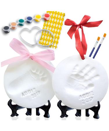 Baby Ornament Keepsake Kit (Newborn Bundle) 2 EASELS, 4 Ribbons & Letters! Baby Handprint Kit and Footprint Kit, Clay Casting Kit for Baby Shower Gifts, Boys & Girls