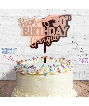 Cakeshop Cake Decoration Pack | Happy Birthday Premium 3mm Mirror Acrylic Plastic Cake Topper Sign & 25g Party Pack of Cake Sugar Sprinkles | Custom Name & Age Cake Decorations (Rose Gold) Prime Mirror Acrylic: Rose Gold - Buy Online on GoSupps.com