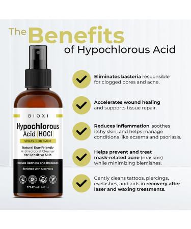 BIOXI Hypochlorous Acid (HOCI) Spray for Face - Natural Antimicrobial Cleanser for Sensitive Skin - Reduce Redness and Breakouts - Travel Size for Athletes Post Workout Adult Teenagers - Buy Online on GoSupps.com