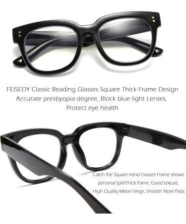 FEISEDY Retro Square Blue Light Blocking Reading Glasses - Thick Frame Anti Glare Digital Eyestrain Reader B2523 Black 1.75x - International Shipping Available - Buy Online on GoSupps.com