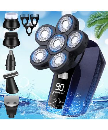 Head Shaver for Bald Men 6 in 1 Bald Head Shavers for Men Cordless Waterproof Wet Dry 6 Head Mens Electric Shavers for Head Face Shaving (Blue)