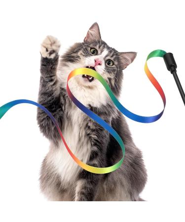 Amaxiu Cat Wand Toy Set Interactive Cat Wand Toy with Rainbow Ribbon String Rainbow Cloth String Leopard Print Cloth String for Small Cats Kittens Indoor Training Catcher(3 Packs) - Buy Online on GoSupps.com