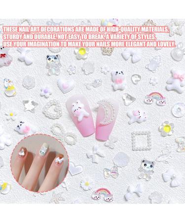3D Nail Charms 200 Pcs Flower Bow Heart Bear Nail Art Charms Nail Rhinestones Cute Shell Rabbit Nail Art Decorations for Women Girls Nail Design DIY Craft Jewelry Making (White A) - Buy Online on GoSupps.com