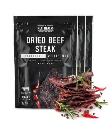 The Meat Makers Peppered Beef Jerky Steak (300g) - dried beef steak protein -rich beef D rrfleisch Dry meat for people dry meat beef jerky snack.2. Peppered 300g