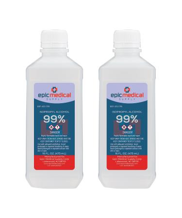 Epic Medical Supply 99% Isopropyl Alcohol 16 oz. Bottle General Purpose Cleaner Technical Grade (2)