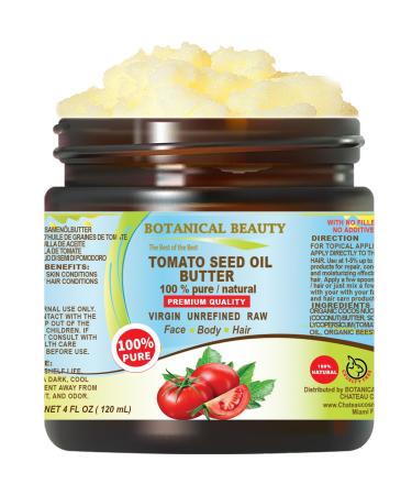 Botanical Beauty TOMATO SEED OIL BUTTER 100% Pure Natural VIRGIN UNREFINED Cold-Pressed for Face Skin Body Hair Lip Nails. Rich in Vitamin E Lycopene Lutein Copper Iron (4 Fl Oz) 4 Fl Oz (Pack of 1)