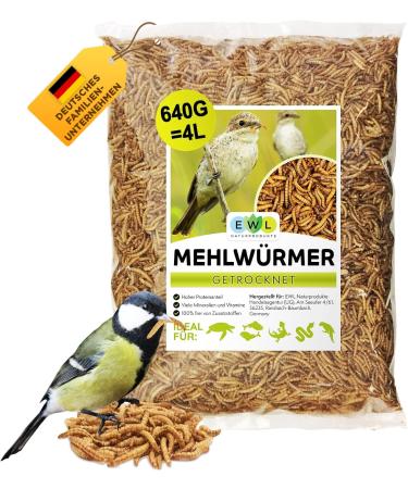 Mealworms dried 4 ltr.Insect snack birds fish turtles rodents hedgehogs reptiles bird feed wild birds all year round.