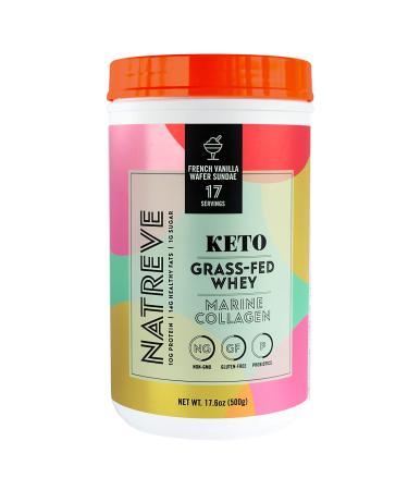 Natreve- Marine Collagen Peptides Grass-Fed Whey Powder | Keto Friendly for Muscle, Hair, Skin, Nails, Joints, Collagen Protein Powder, Collagen Supplements (French Vanilla)