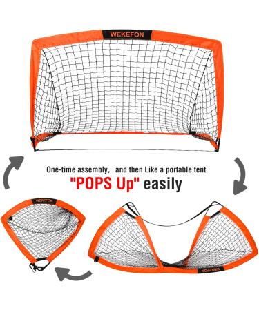 WEKEFON Set of 2 Portable 3.6'x2.7' Soccer Goals with Carry Bag - Foldable Pop Up Net for Kids and Youth Soccer Practice in Orange - Buy Online on GoSupps.com