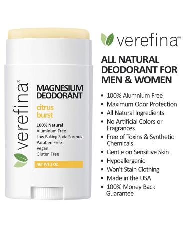 Verefina Aluminum-Free Natural Deodorant Stick | Hypoallergenic, Paraben-Free & Cruelty-Free | 3 Oz Coconut Scent | Vegan Formula for Sensitive Skin - Buy Online on GoSupps.com
