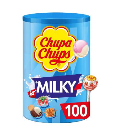 Chupa Chups Best of Lollipop Eimer - 150 Lollipops in 6 Flavors | Pop Art Metal Can & Milky Lollipop Bundle | Buy Internationally! - Buy Online on GoSupps.com