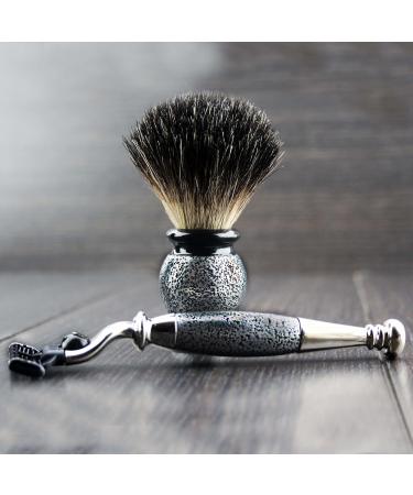 4Pc Men's Shaving Kit - 3 Edge Razor Black Badger Hair Brush Cone Stand - Perfect Gift for Men - Buy Online on GoSupps.com