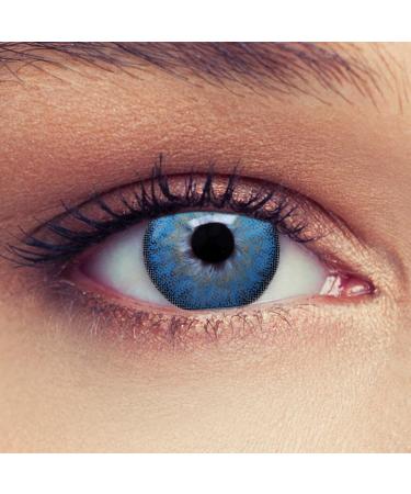 Design lens 2 blue contact lenses without strength ocean blue three monthly lenses for a natural effect suitable for dark eyes + free container "Dimension aqua"