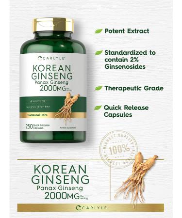 Carlyle Korean Ginseng 2000mg | 250 Capsules | Non-GMO & Gluten Free | Panax Ginseng Supplement - Buy Online on GoSupps.com