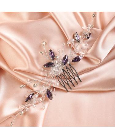 Deniferymakeup Purple Rhinestones Hair Comb Purple Hairpiece Wedding Bridal Violet Hair Accessory for Women and Girls (Silver) - Buy Online on GoSupps.com