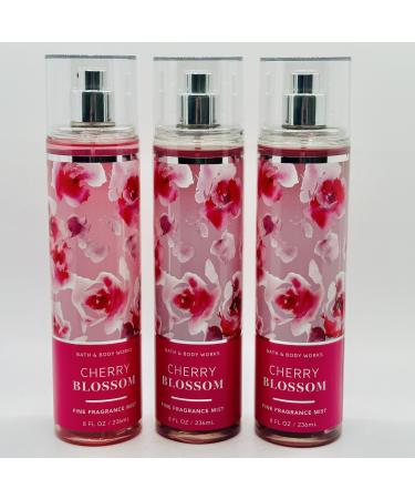 Lot of 3 Bath & Body Works Cherry Blossom Fine Fragrance Mist 8 Fl Oz Each (Cherry Blossom)