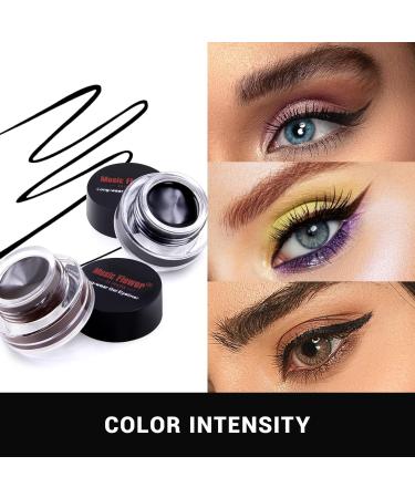 Music Flower Gel Eyeliner Black & Brown Waterproof Long-Lasting Smudge Proof Gel Liner - 3g (Pack of 2) with Brushes - Easy to Apply & Remove | Eye Makeup Essential - Buy Online on GoSupps.com