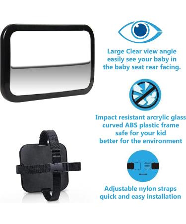 Almineez Large Shatterproof Baby Mirror - Wide Rear View & Fully Adjustable Tilt - Anti-Wobble Straps for Car Back Seat Safety - Buy Online on GoSupps.com