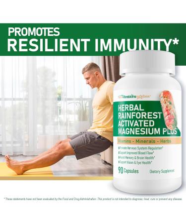 Herbal Rainforest Activated Magnesium Plus - Our Best Magnesium Combo Supplement - with Vitamin D A E K B6 Folate B12 Biotin Iron Copper Cayenne Lions Mane Mushroom Gingko Biloba & More - Buy Online on GoSupps.com
