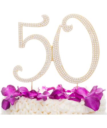 50 Cake Topper for 50th Birthday or Anniversary - Rhinestone Metal Party Decoration (Gold) - Buy Online on GoSupps.com