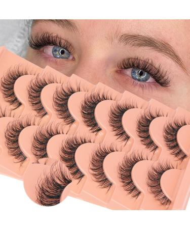 Goddvenus False Eyelashes Clear Band Russian Strip Lashes 14mm Eye Lashes Natural Look CC Curl Lashes Fluffy Wispy Natural Strip Lashes Fake Eyelashes Russian Strip Lash B-natural