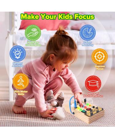 Hoarosall Montessori Busy Board with LED Light - Engaging Wooden Activity Toy for Babies & Kids (1-4 Years) - Ideal Motor Skills & Sensory Development - Buy Online on GoSupps.com