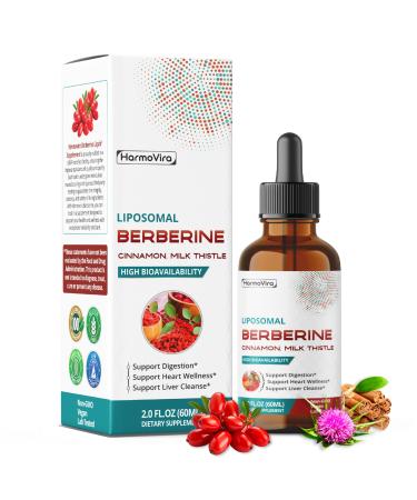Liposomal Berberine with Cinnamon & Milk Thistle Advanced Formula Supports Digestion Heart Wellness & Liver Cleanse* 2.0 fl. oz (60ml) 60 ml (pack of 1)