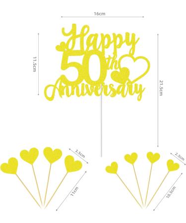 Joyeah Happy 50th Anniversary Cake Topper Decorations Gold Glitter Wedding Anniversary Cake Topper Supplies Party Cake Decor Gold 50th - Buy Online on GoSupps.com